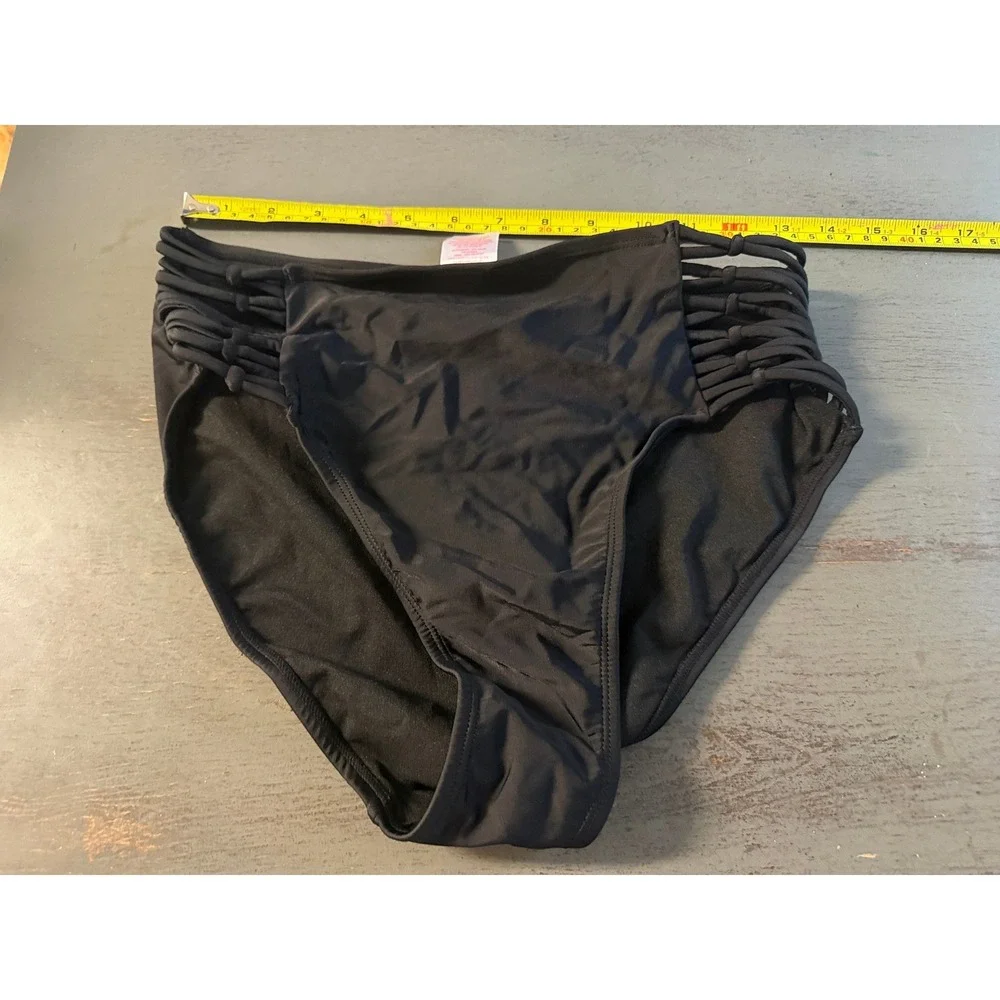 Xhilaration Womens Black High Waisted Strappy Lattice Bikini Bottoms Size Large